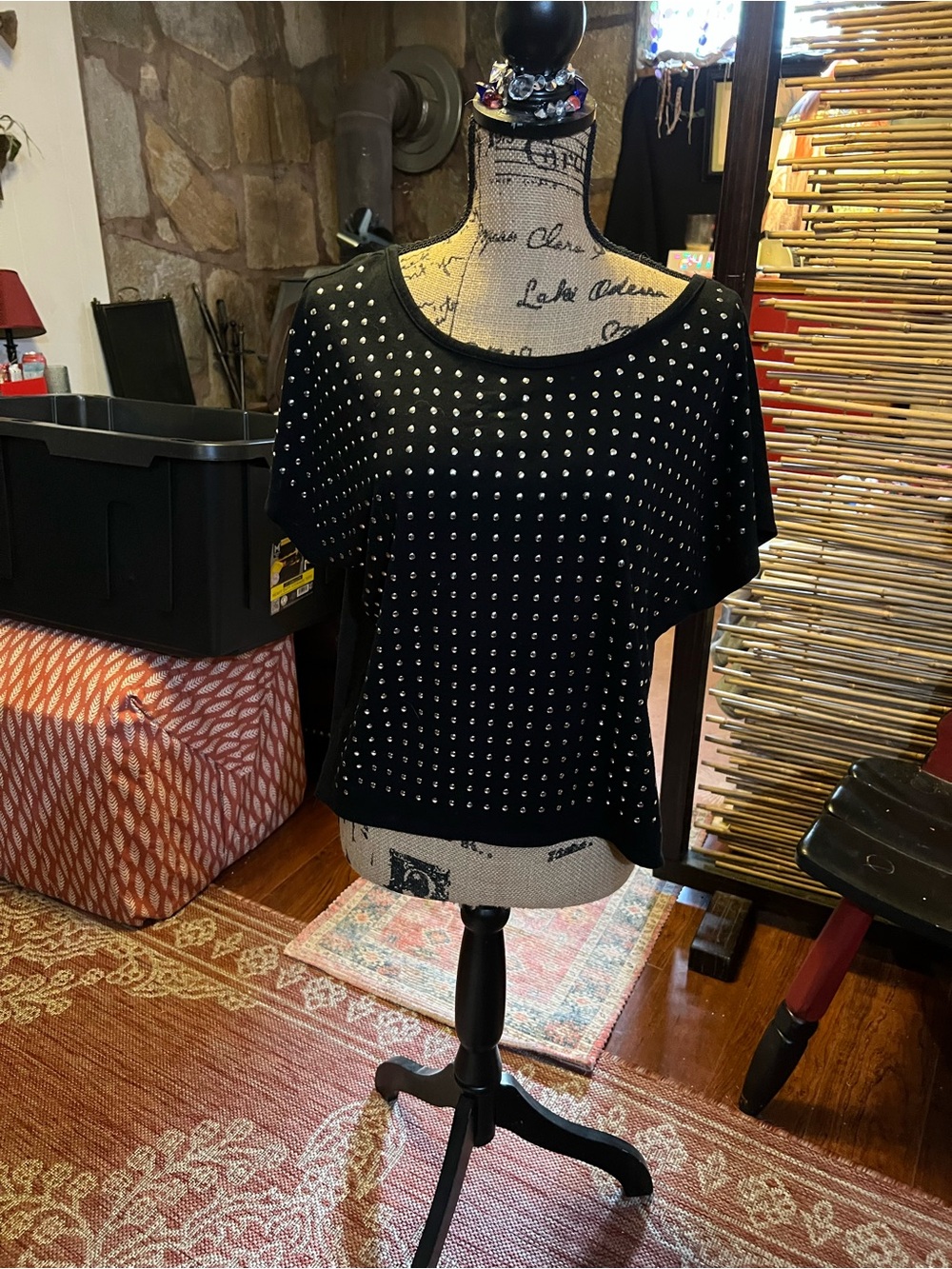 Studded Black Short Sleeve Women's Top